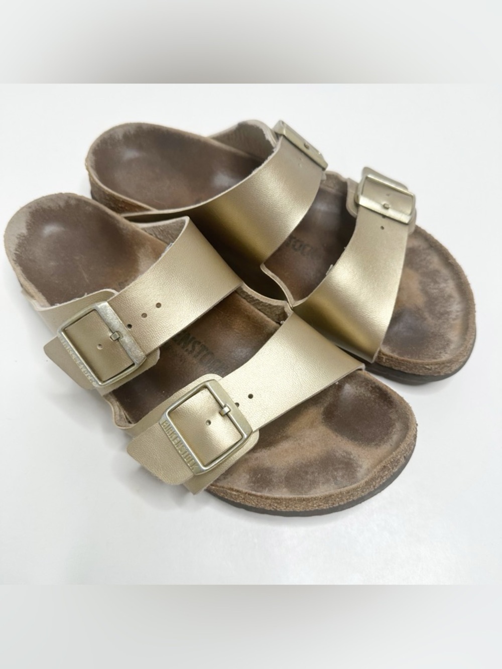 Birkenstock Unisex Arizona BS Birko-Flor Gold Two Strap Sandals Size 41